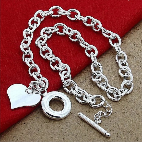 925 Silver Necklace with Heart Shaped Pendant 50cm - Picture 2 of 3